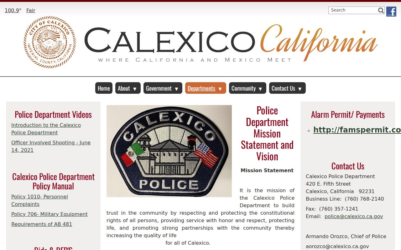 Calexico Police Department criminal records contact