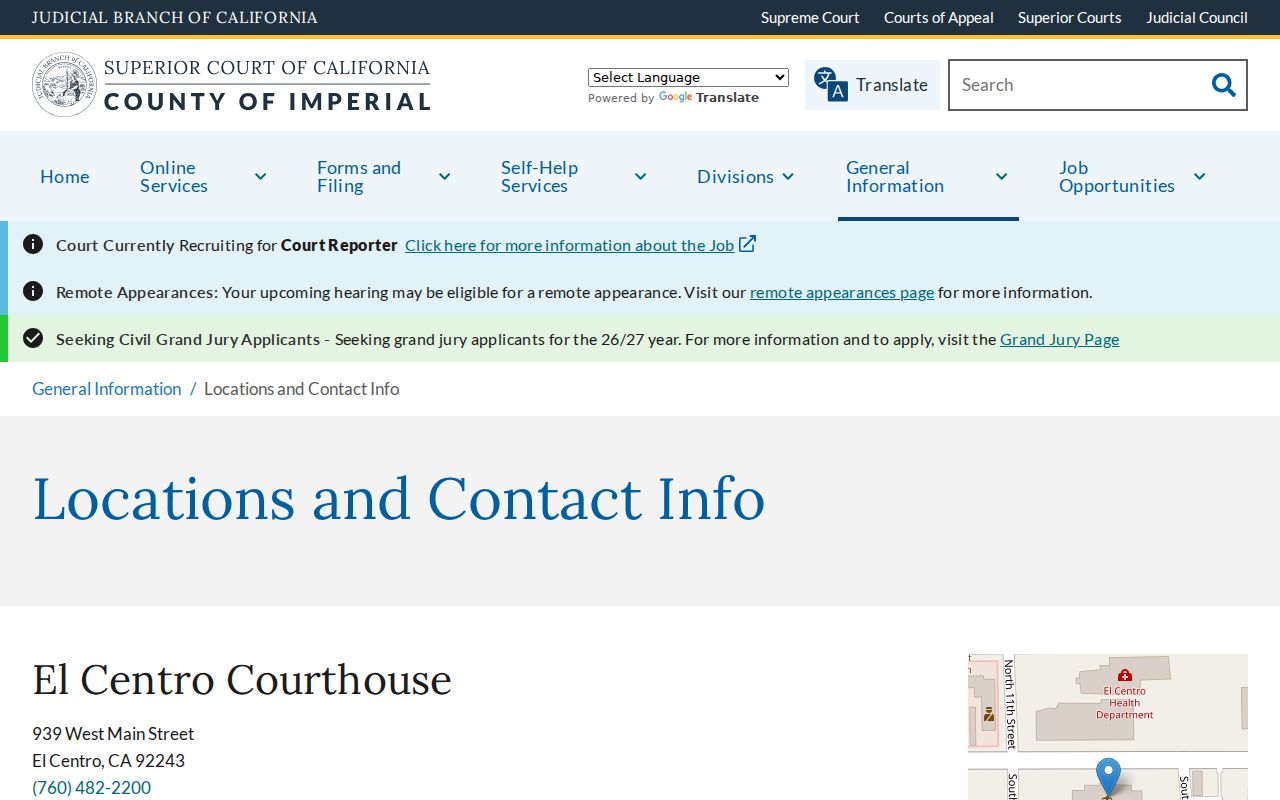 Imperial County criminal court locations and case records